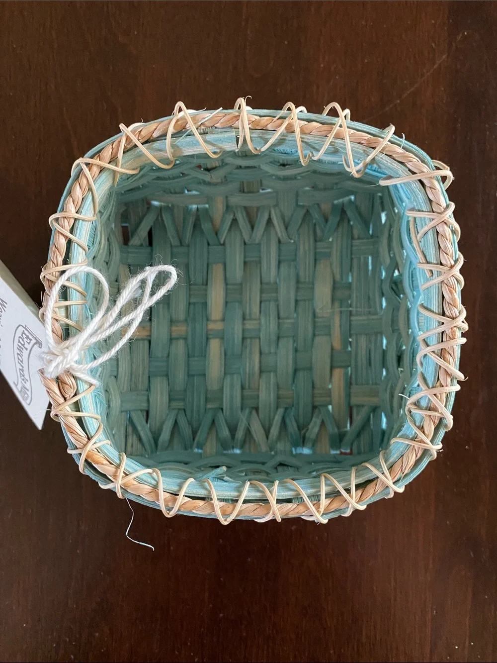 Turquoise Handwoven Square Accent Miniature Basket